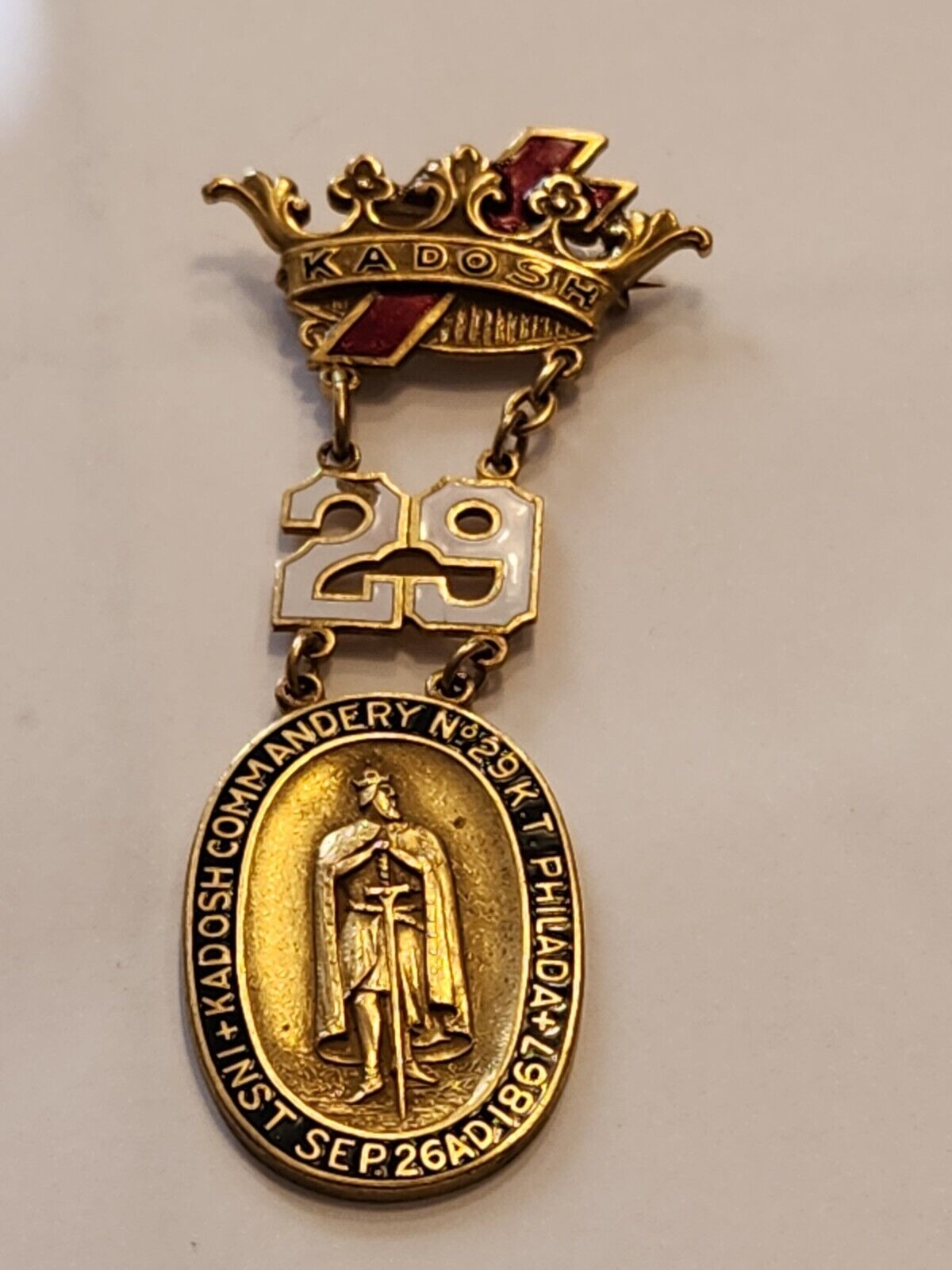 Antique Knights Templar 29th Kadosh Commandery Phila. Freemasonry Medal
