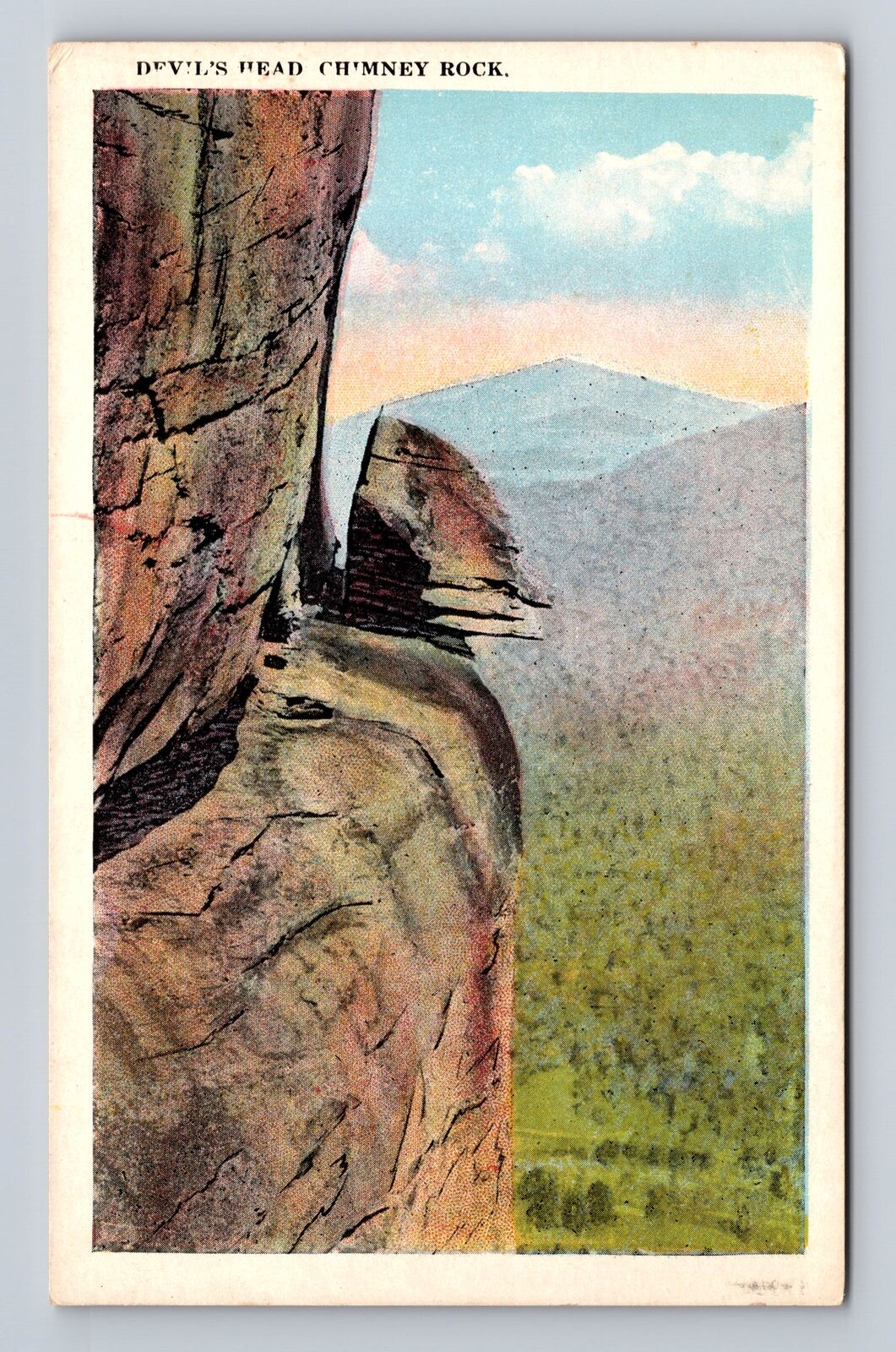Devil's Head NC-North Carolina, Chimney Rock, Aerial, Antique, Vintage Postcard
