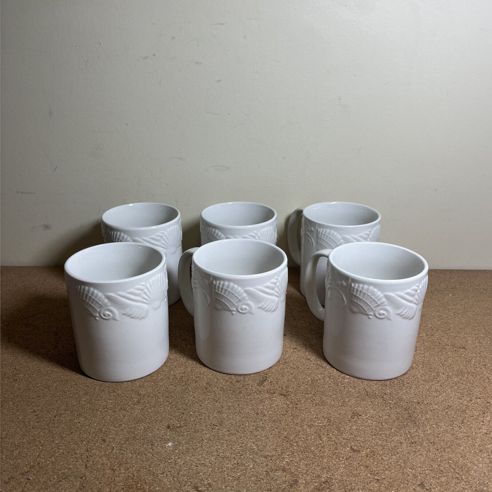 6 PFALTZGRAFF LIDO BEACH WHITE COFFEE MUGS CUPS SEASHELLS 3 5/8
