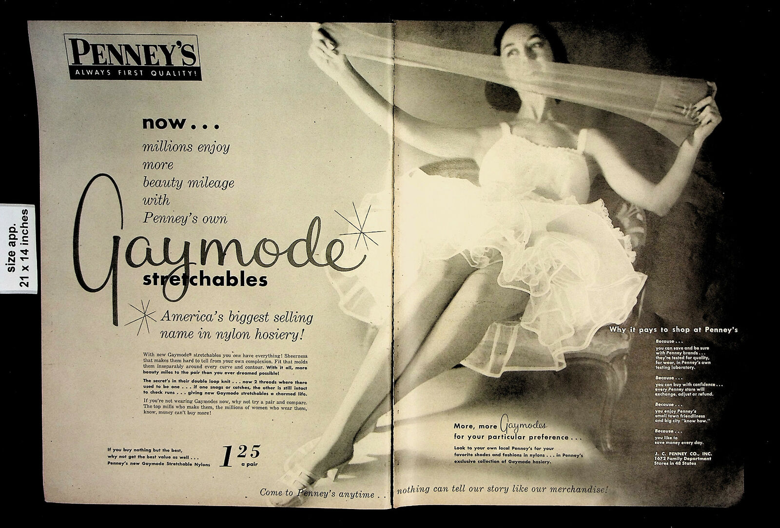1956 Penney\'s Gaymode Stretchable Women Underwear Hosiery Vintage Print Ad 23457