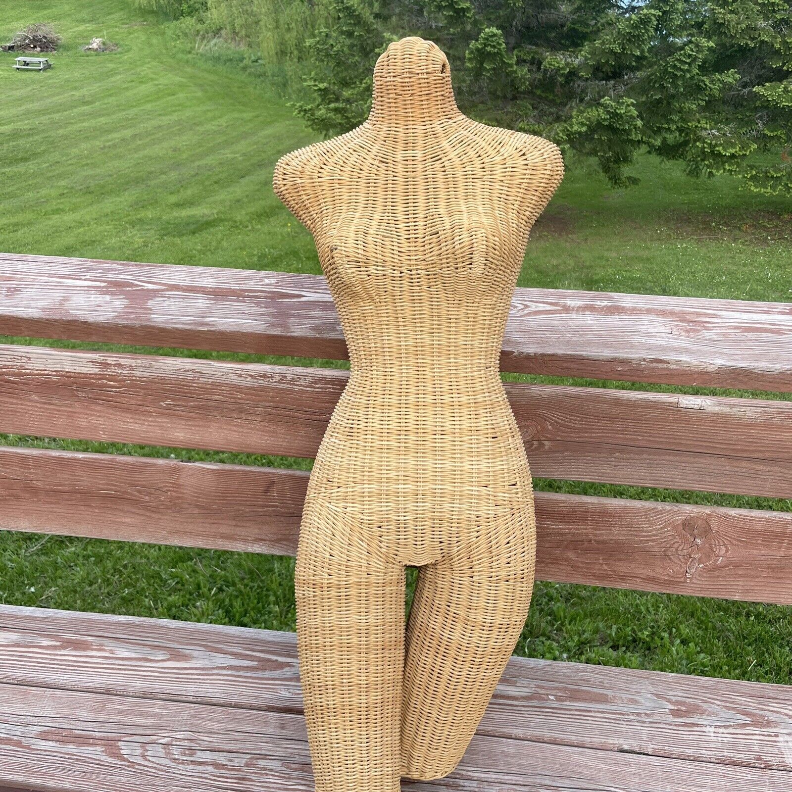 Wicker Mannequin Woman Torso Beige Dress Form Seamstress Needs Stand 38 Inches