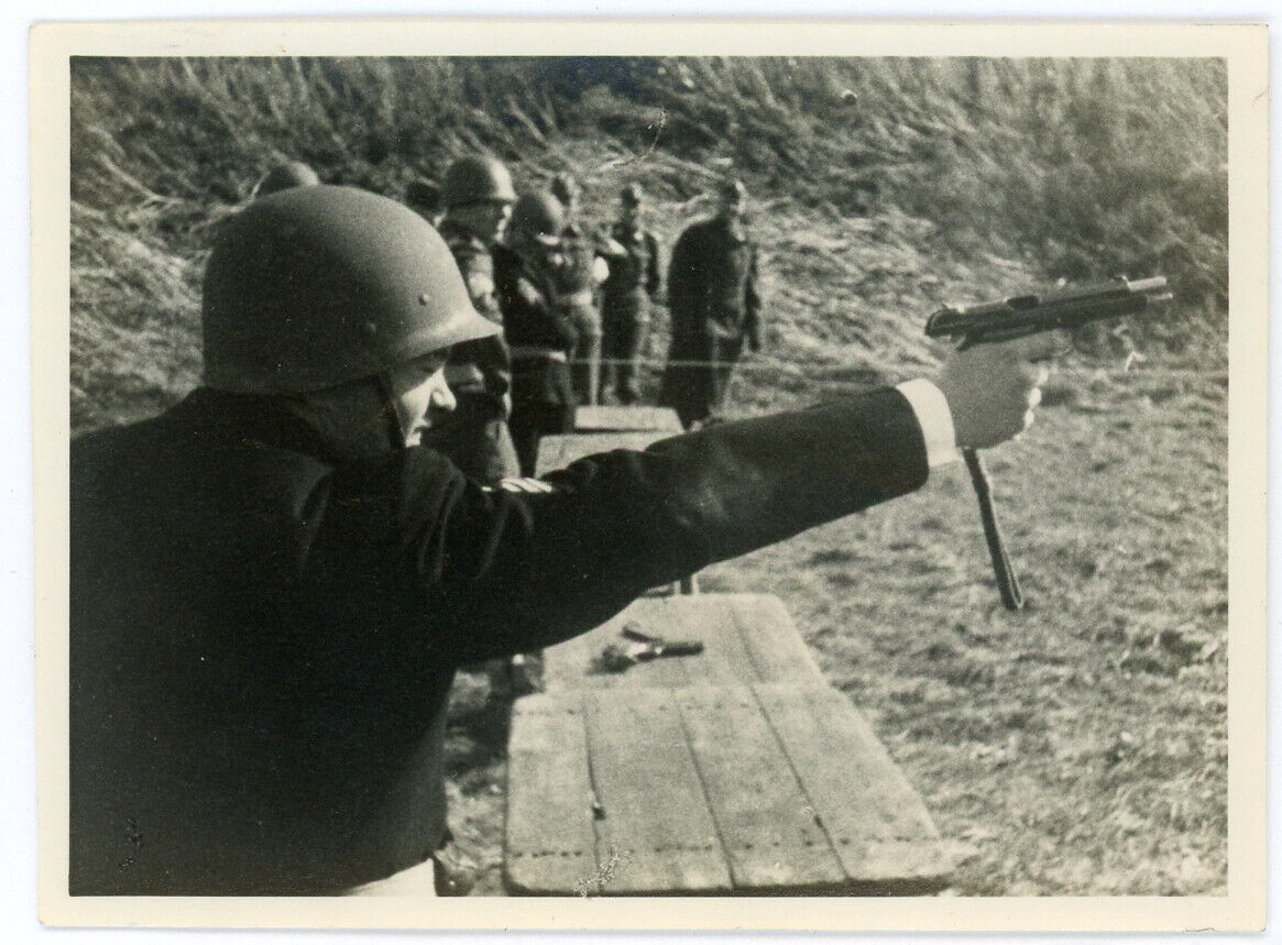 Military Soldier Shooting Pistol Gun Range Vintage Photo Target Practice War 85