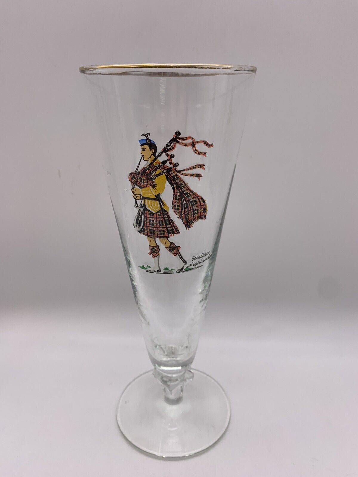 Vintage 50s Libbey Scottish Highlander Stemmed Pilsner Glass Wallace Highlander