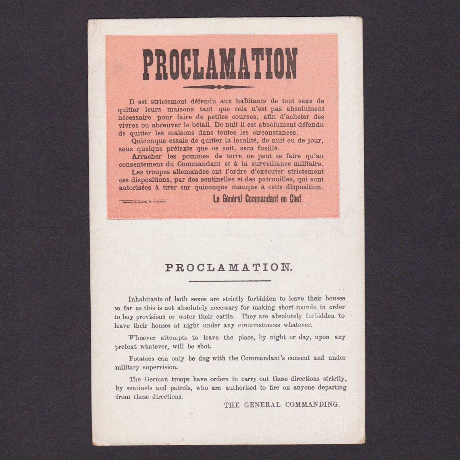 FRANCE, Postcard \'Proclamation\', Propaganda, WWI, Unposted