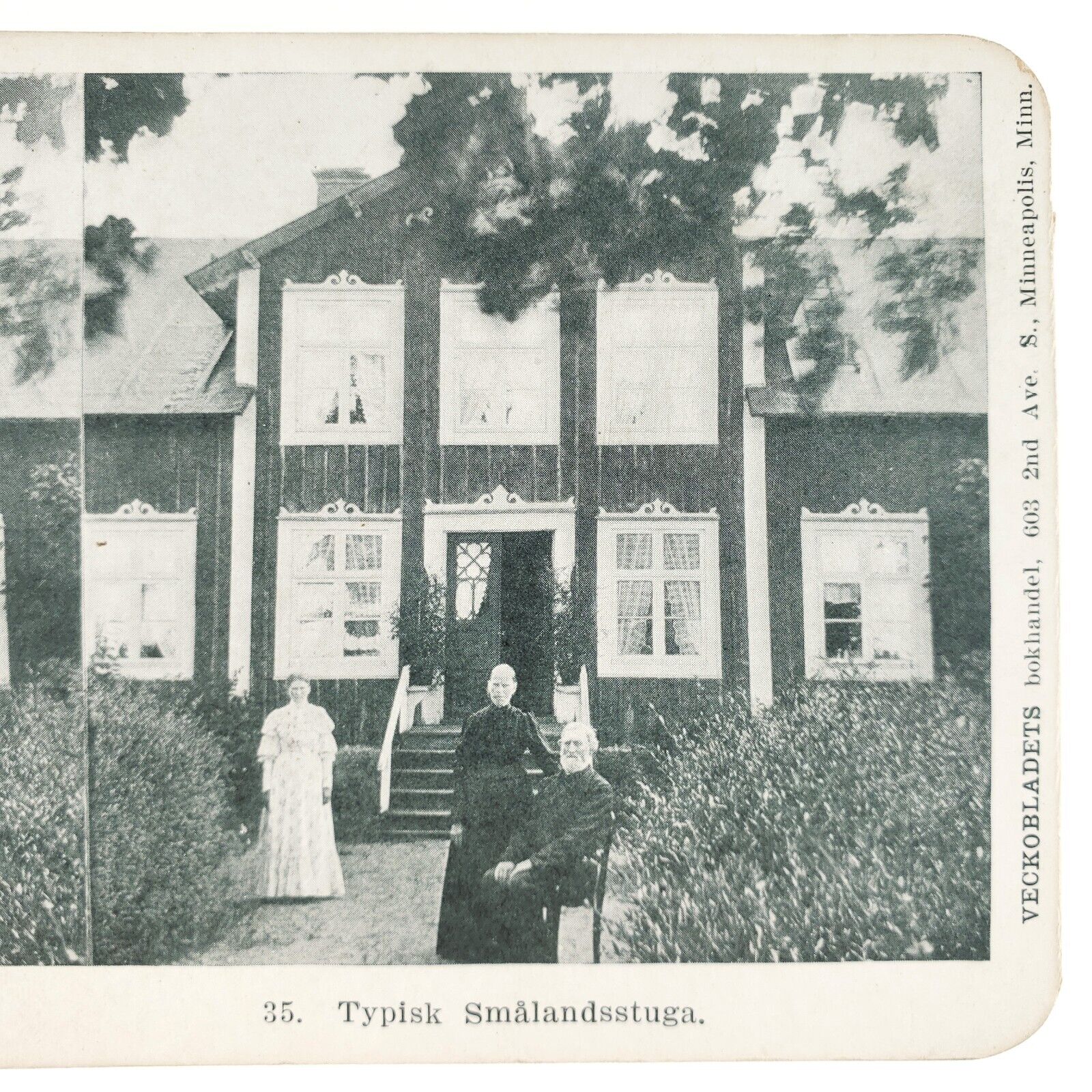 Smaland Cottage Swedish Family Stereoview c1900 Sweden House Home Antique H1641