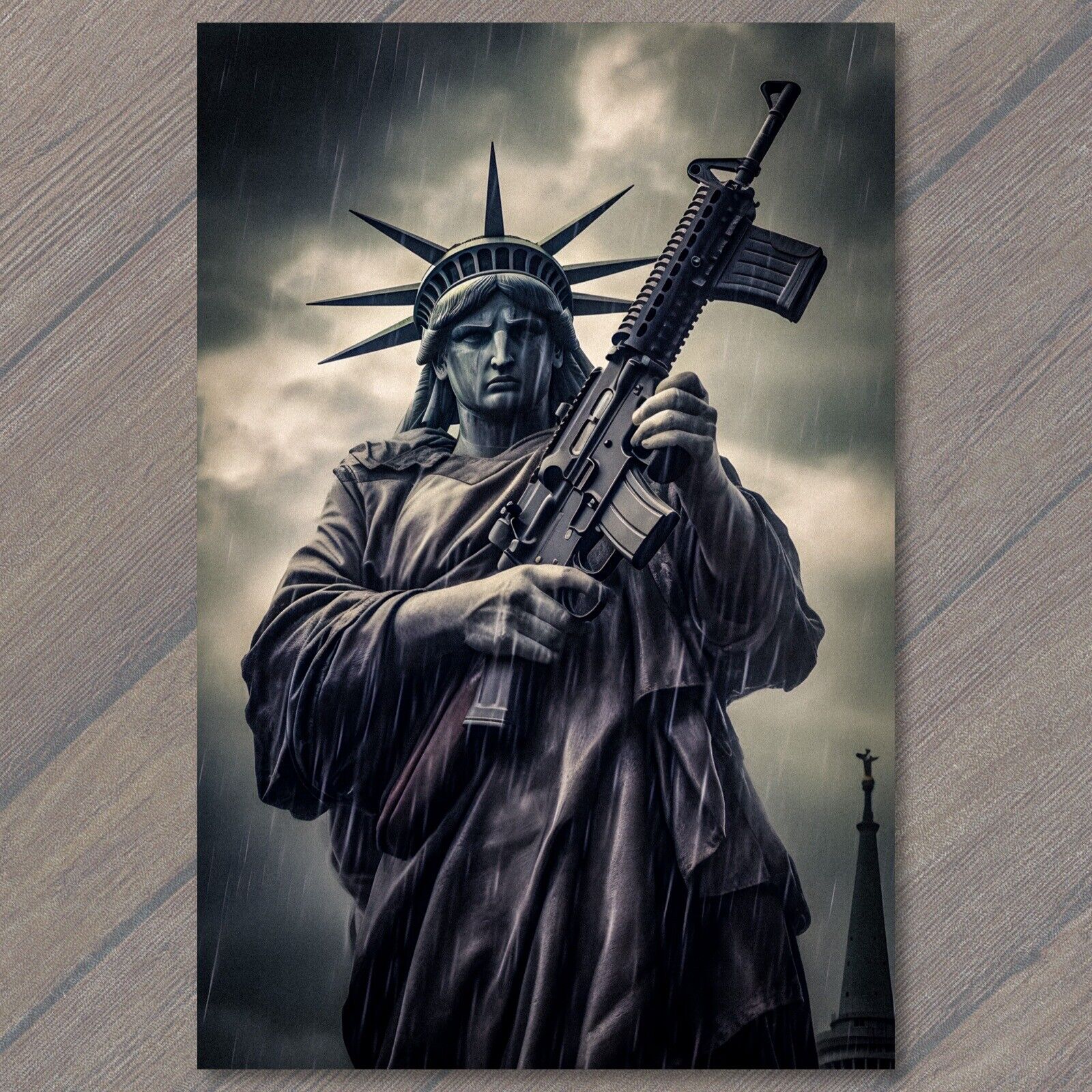 🇺🇸 Postcard Statue Of Liberty Holding Machine Gun USA Unusual Strange America