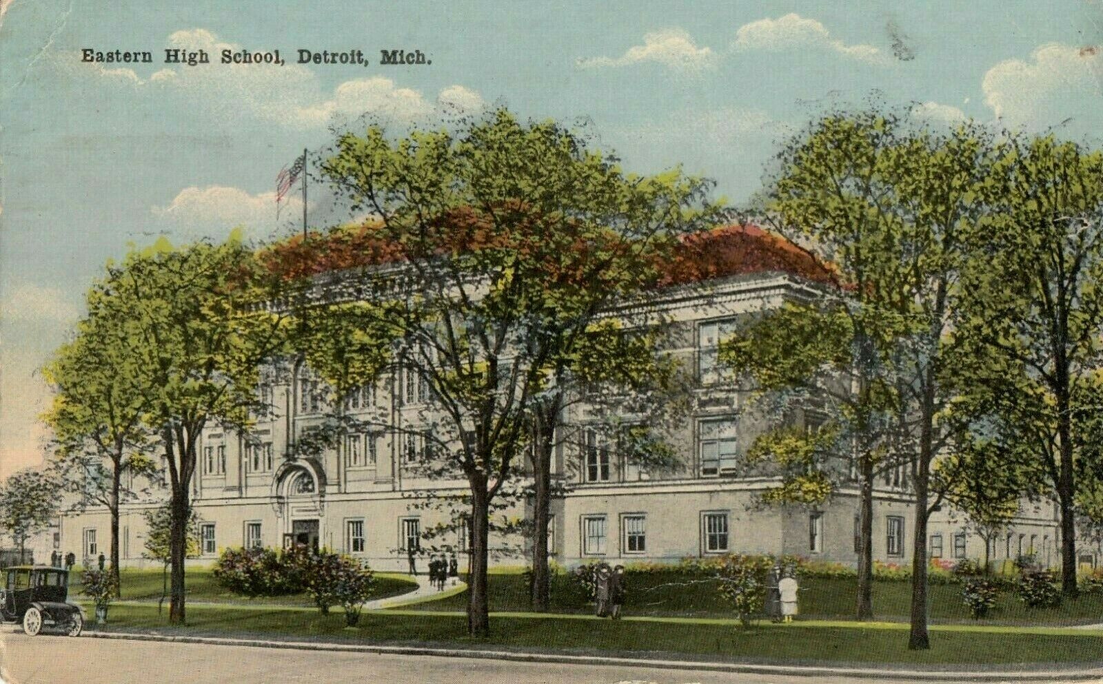 Vintage Michigan Postcard Eastern High School, Detroit Mich. Apr 5 1918 STAMP