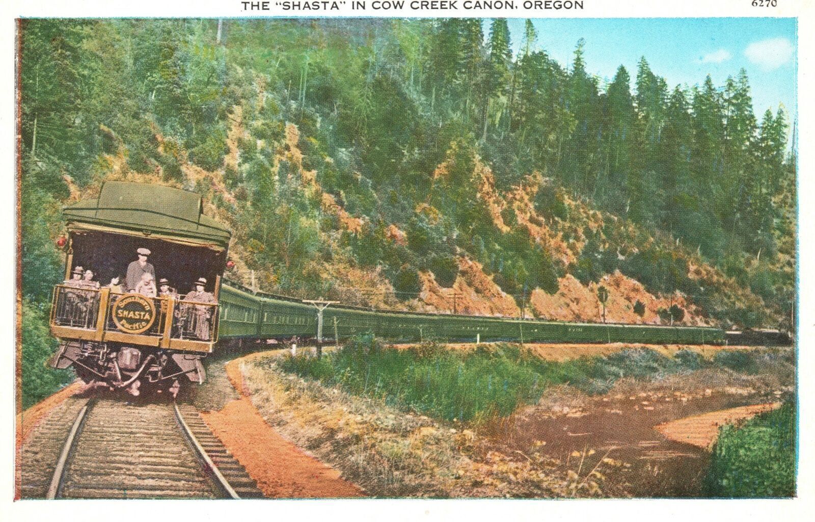 Vintage Postcard 1920s The Shasta In Cow Creek Canon Oregon OR Train