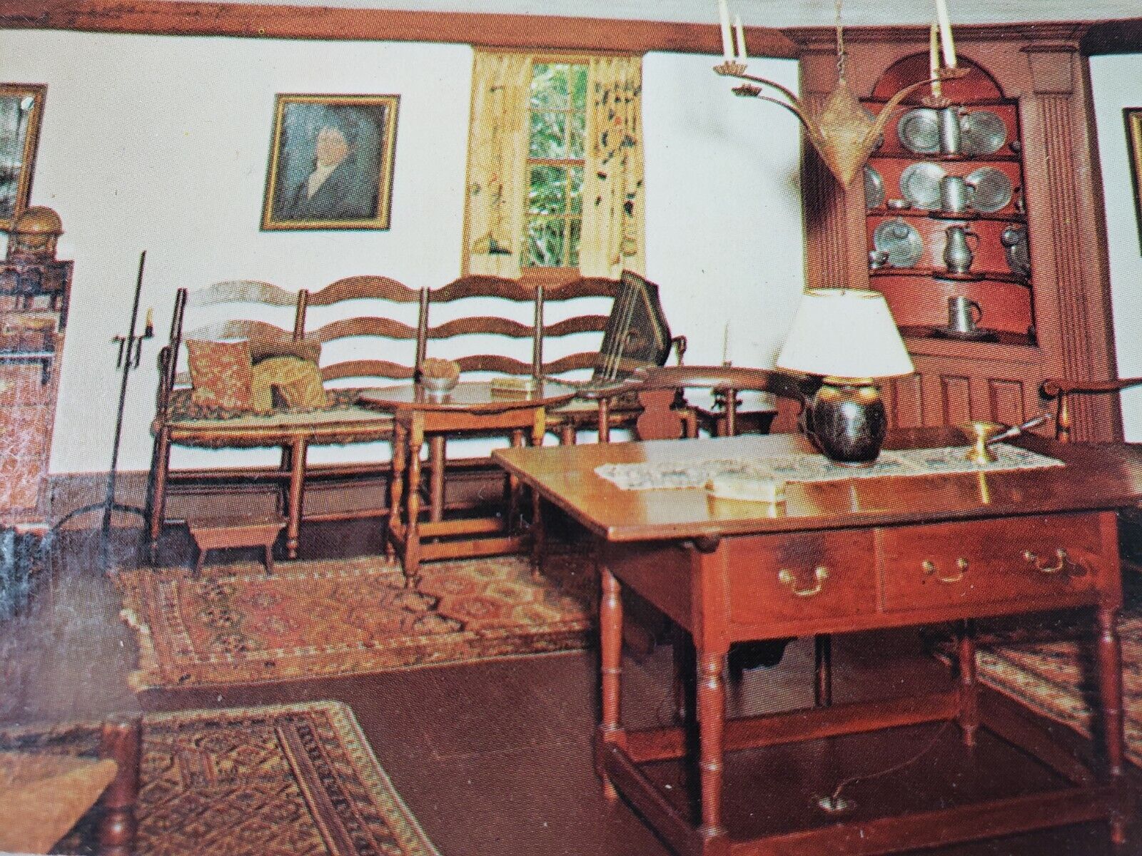 C 1950s Interior of Parlor Sherwood Jayne House Historic Long Island NY Postcard