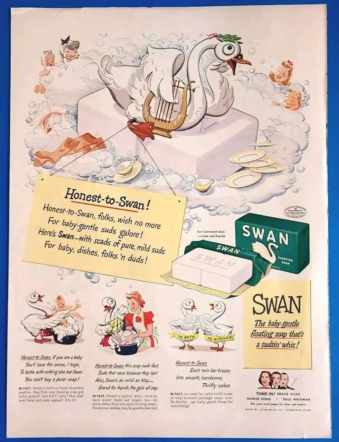 1942 Swan The Baby Gentle Floating Soap 1940\'s Magazine Print Ad Honest-to-Swan