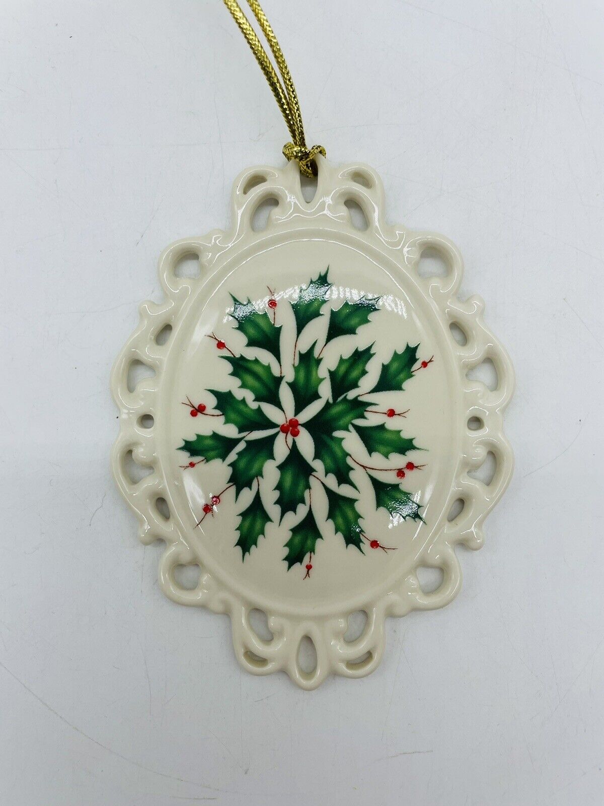 Lenox Winter Greetings Holly Porcelain  Christmas 3.75 Inch Ornament