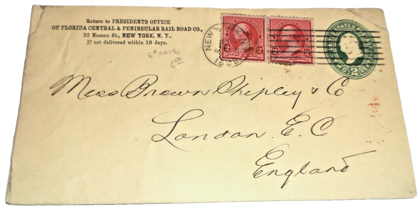 NOVEMBER 1892 FLORIDA CENTRAL & PENINSULAR RAILROAD USED COMPANY ENVELOPE