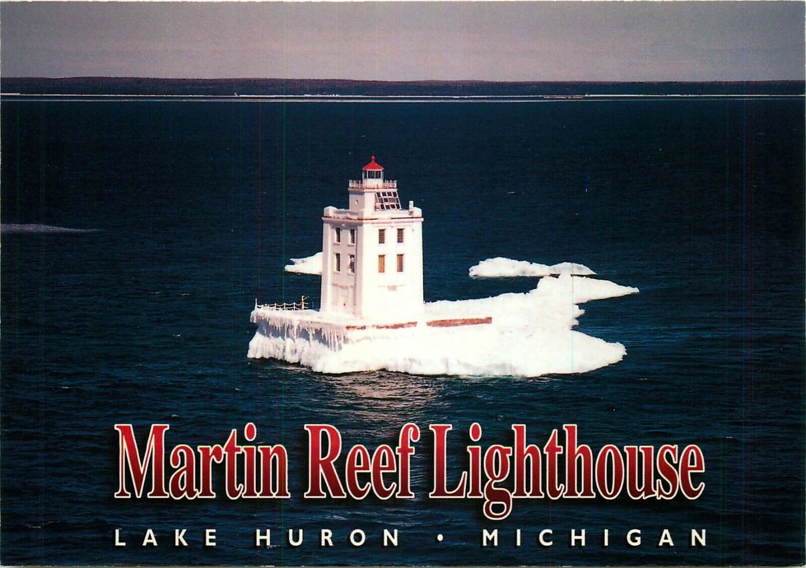 Postcard Martin Reef Lighthouse, Lake Huron, Michigan