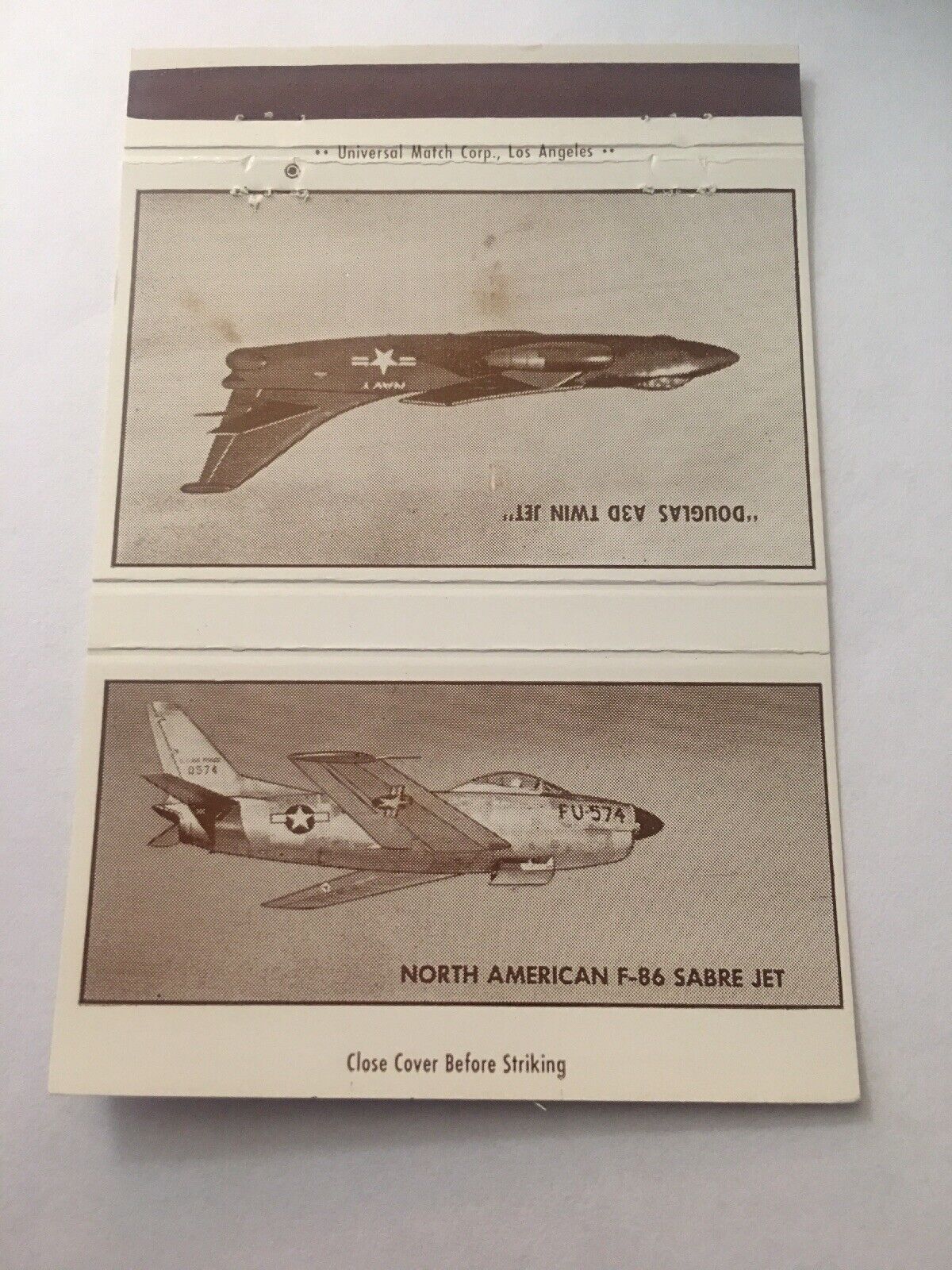 Vintage Matchbook Cover Matchcover Aircraft F-86 Sabre Jet & A3D Bomber