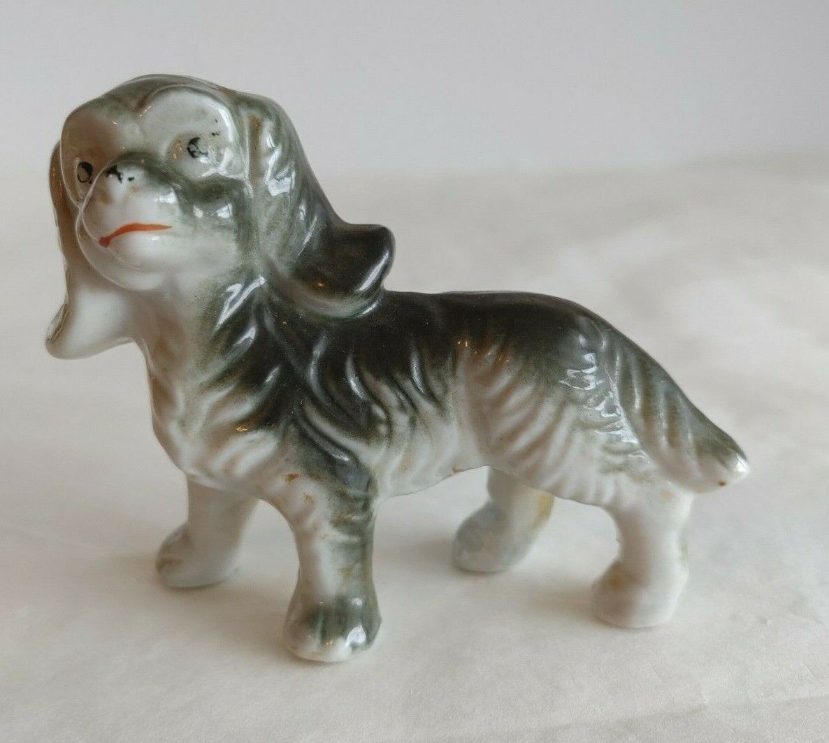 Vintage Miniature Ceramic Sm Dog Long Hair & Ears Approximately 3.75\