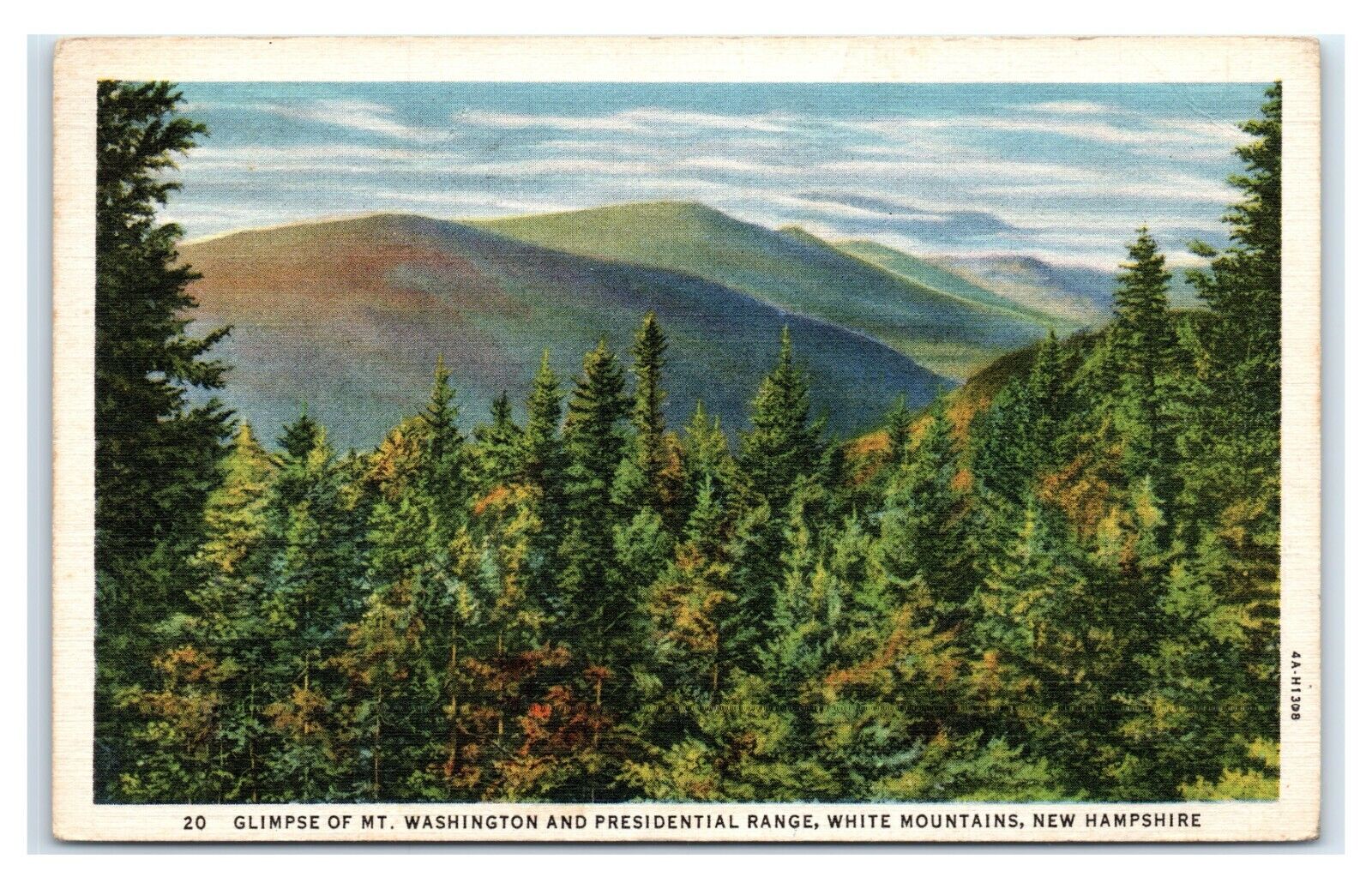Postcard Glimpse of Mt Washington and Presidential Range, White Mts NH 1926 A22