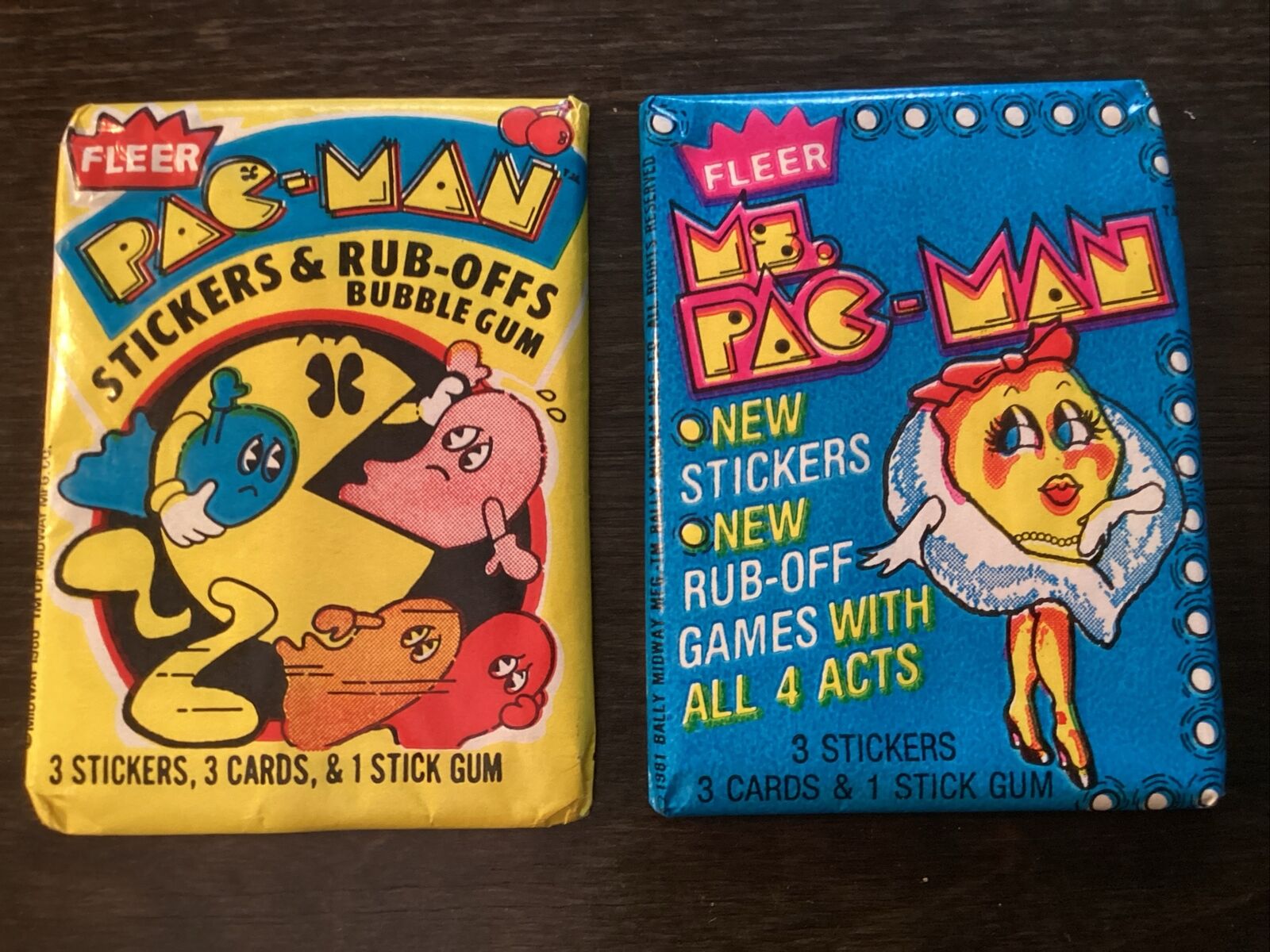 2 Vintage 1980 1981 Fleer Ms. PAC-MAN PAC-MAN  Unopened Wax Packs Cards Stickers