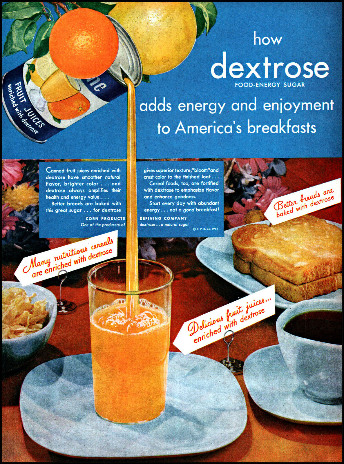 1948 Breakfast foods Dextrose corn products juices vintage photo print ad L19