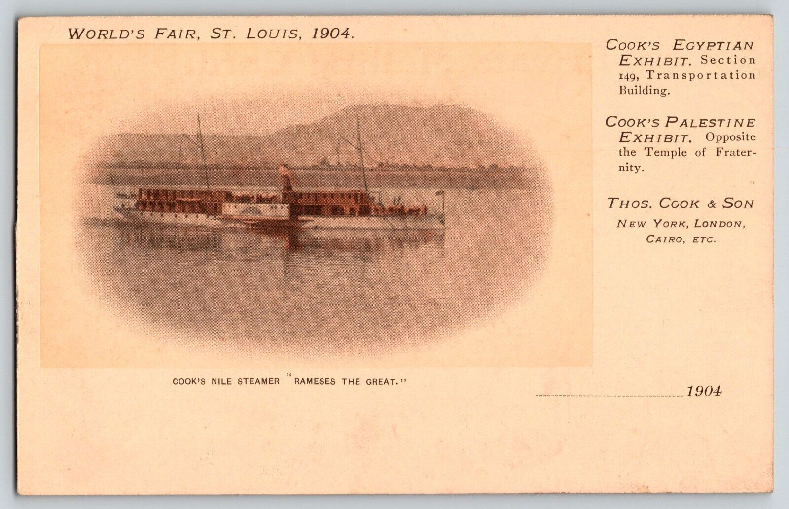 Postcard Worlds Fair St Louis 1904 - Cooks Nile Steamer - Ramses the Great