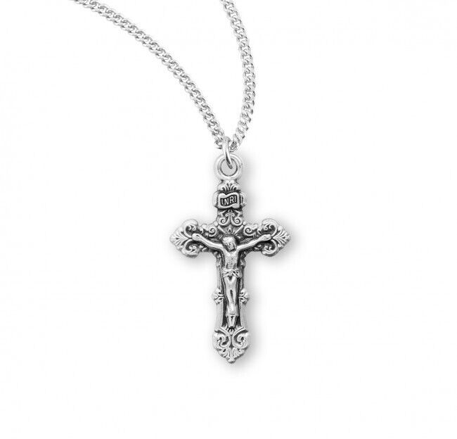Fancy Filigree Sterling Silver Crucifix, US Made, Gift Boxed, 0.9\