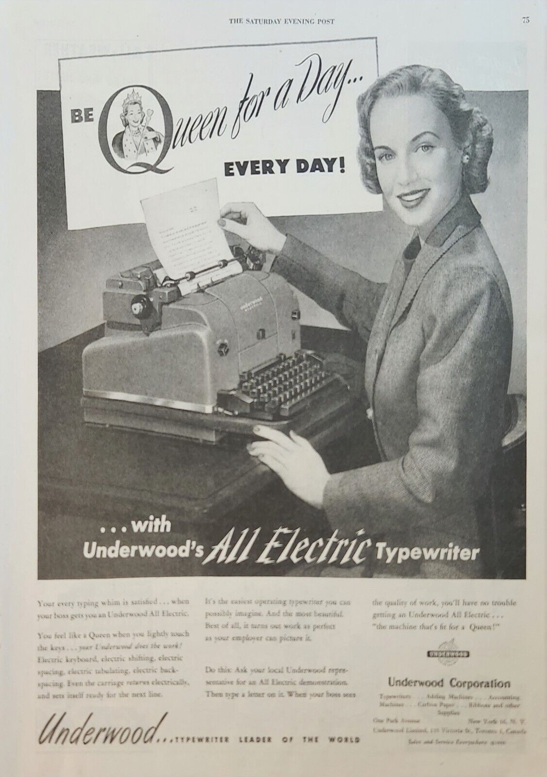 1948 Underwood Elliott Fisher Company Vintage Ad All electric typewriter