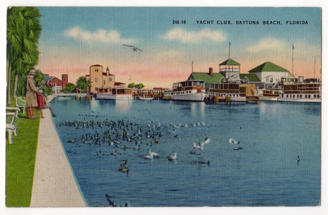 Daytona Beach Florida c1940's Yacht Club, boat