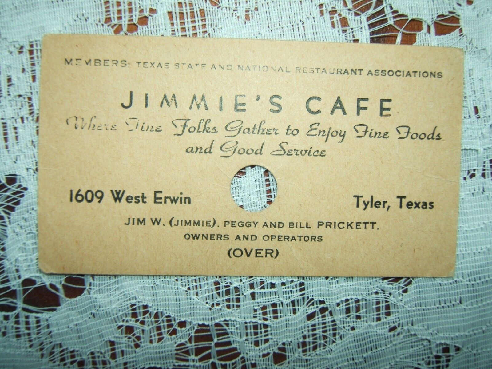 Vin 1930-40s - JIMMIE\'S CAFE--TYLER, TX--TRICK CARD Put Quarter Thru Center Hole