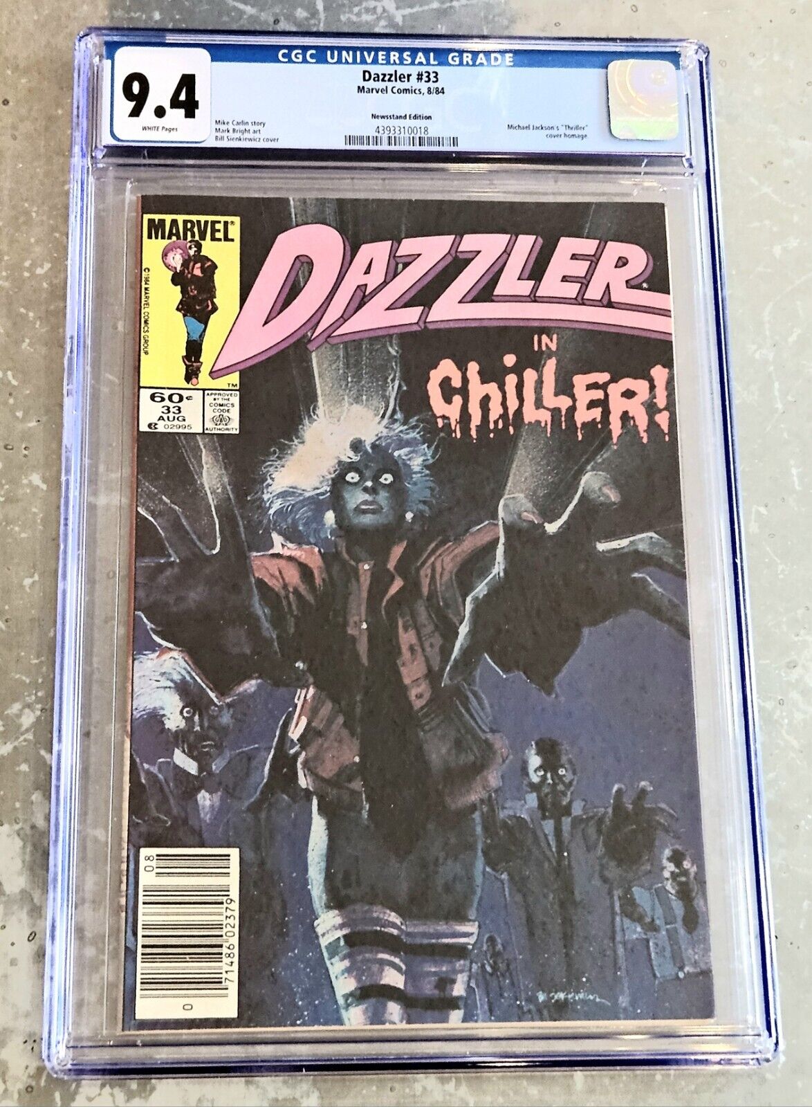 Dazzler #33 CGC 9.4 - NEWSSTAND Edition - Thriller Homage - 1st Marvel Zombies🤣