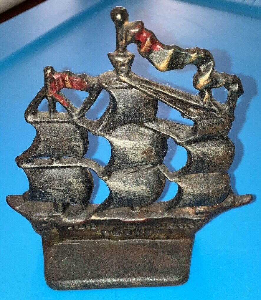 Vintage Cast Iron Ship Bookend or Door Stop 5 -1/2” Tall X 5-1/4” Wide