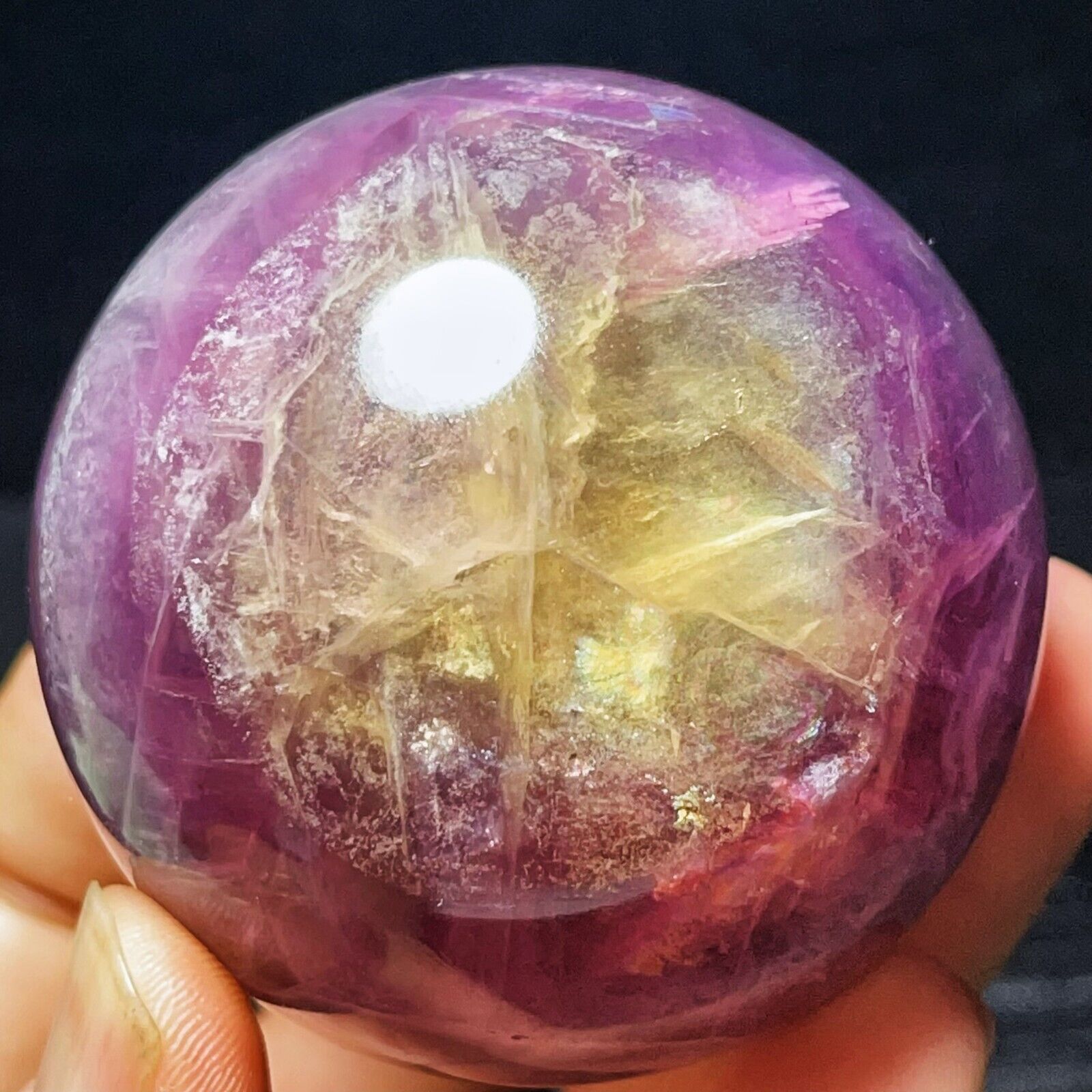 TOP 390G Natural Polished  Purple Fluorite Sphere Ball Crystal Healing L2211