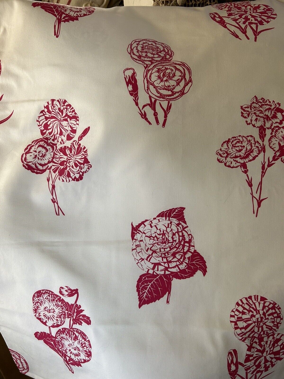 Andrew Martin “Bon Bon” Large Raspberry Flowers On Heavy White Cotton (2 Yds)