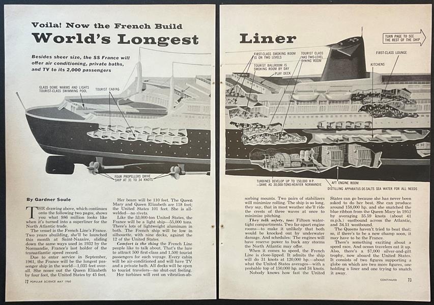 SS France 1960 pictorial “Voila Now the French Build World’s Longest Liner”