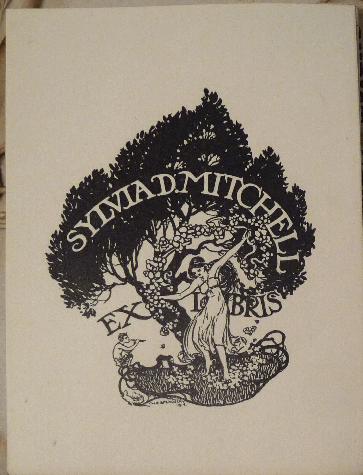 WW1 Pacifist Walter Ernest Spradbery Linocut Ex Libris Sylvia D Mitchell 1915
