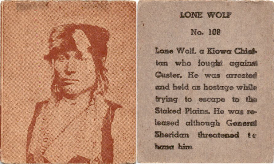 R184-2 Strip Card, Indian Chiefs, 1930\'s, #108 Lone Wolf, Kiowa