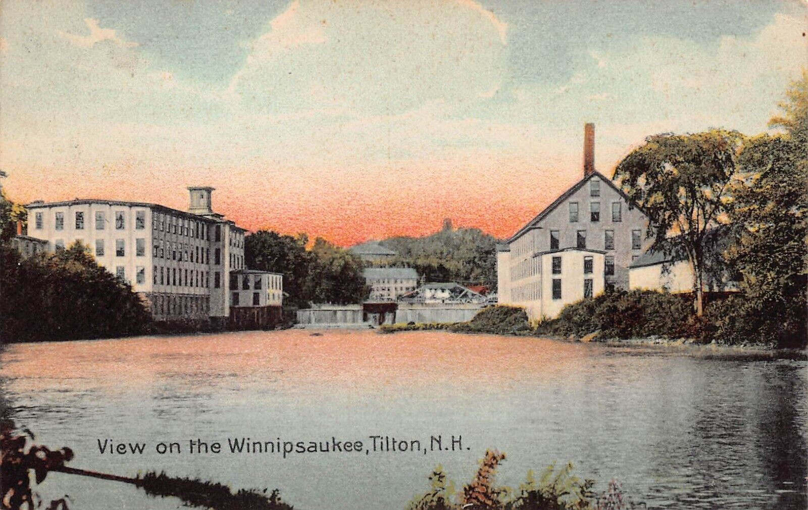 Tilton NH Winnipesaukee River Textile Mill Sanbornton Bridge Vtg Postcard W5