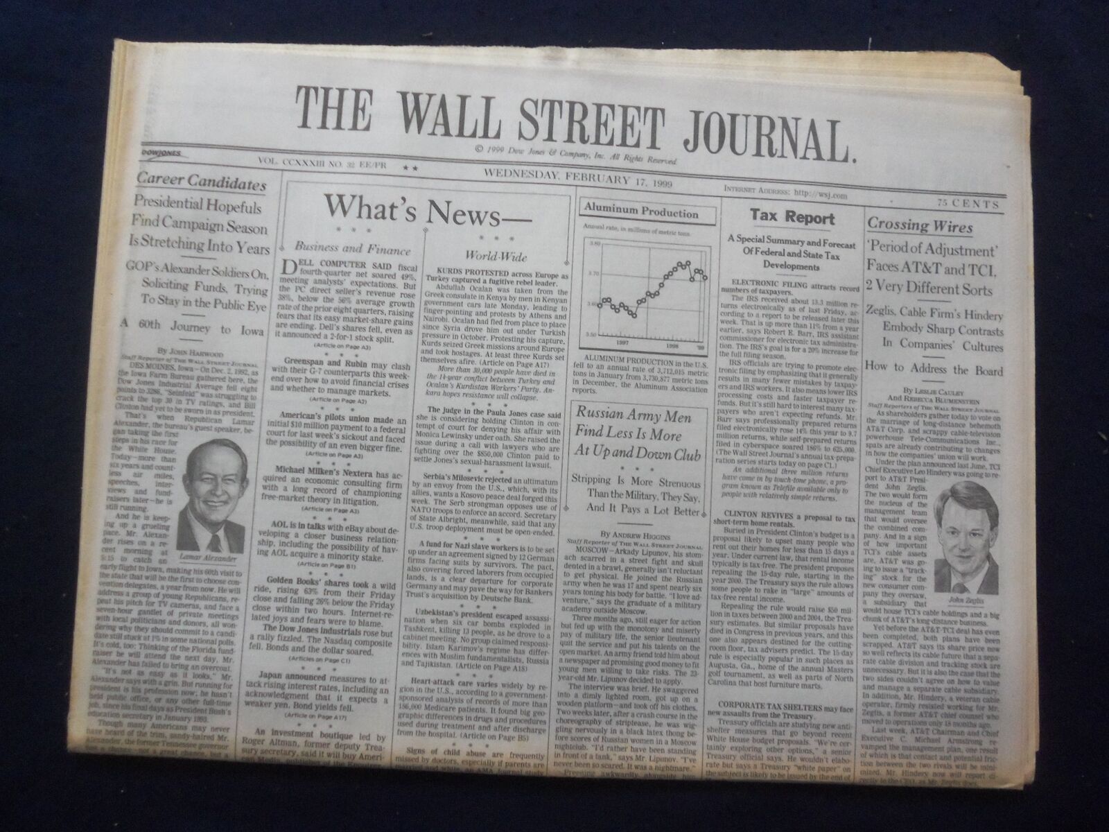 1999 FEB 17 THE WALL STREET JOURNAL - LAMAR ALEXANDER, PRES. HOPEFUL - WJ 316