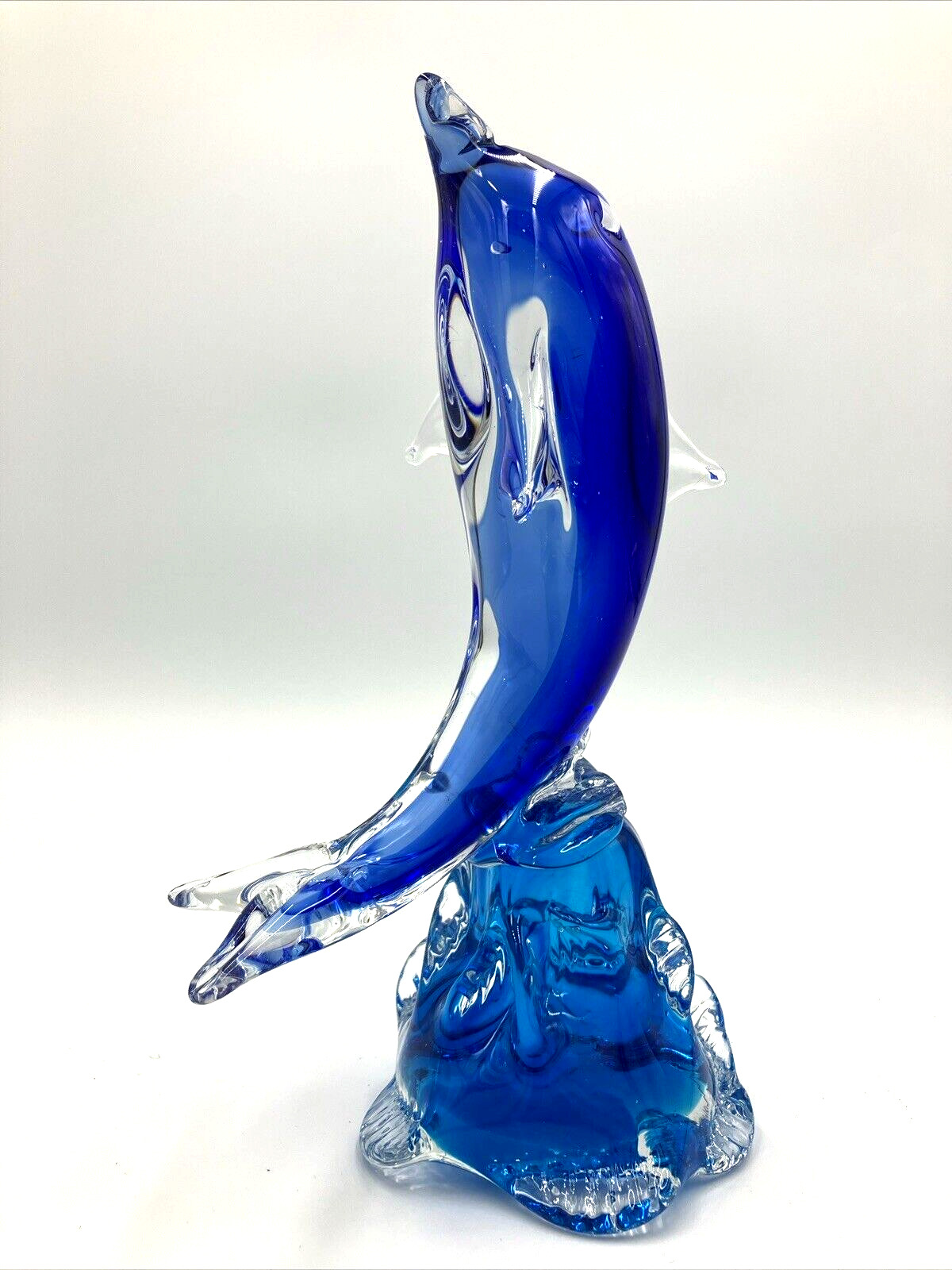 Dolphin Sculpture Paperweight Art Glass Hand Blown Blue