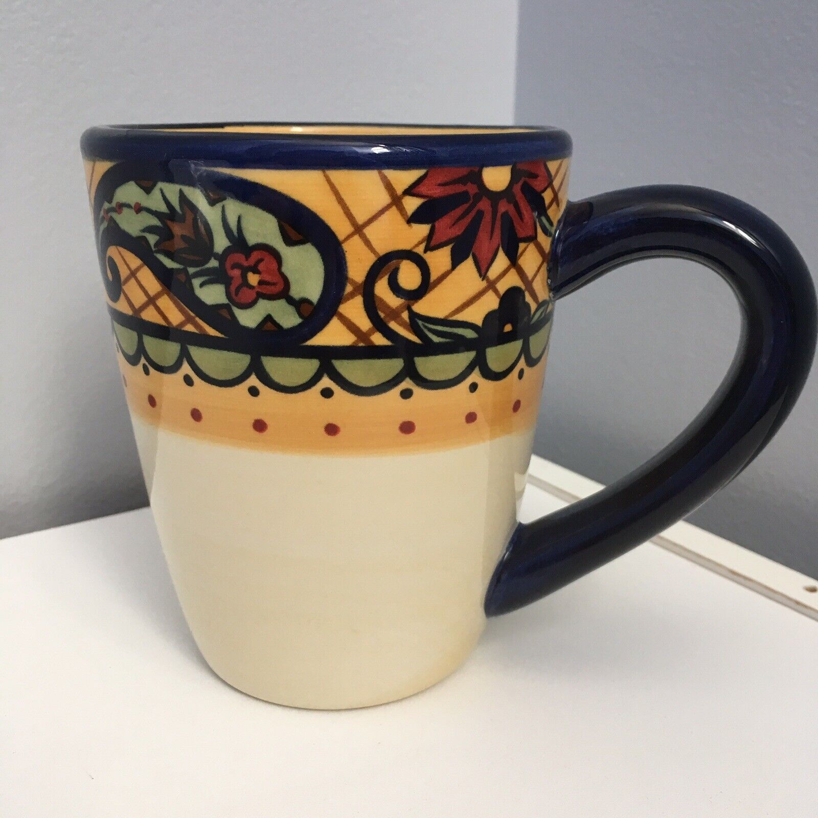 Crown Jewel by Corsica Home Hand Painted Multicolored Floral Paisley Mug, flawed