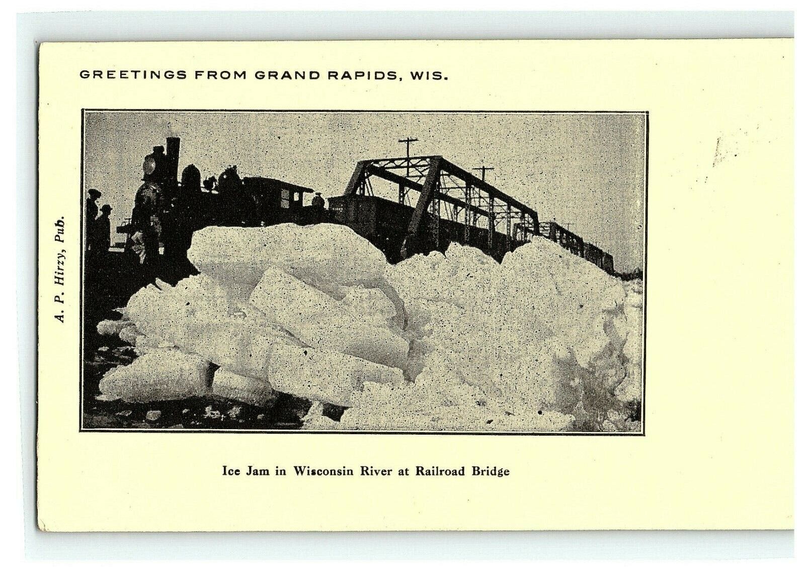 1907-15 Postcard Ice Jam In Wisconsin River At Railroad Bridge Grand Rapids B/w