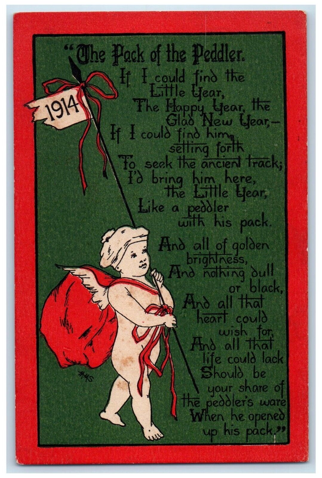 1914 New Year Cupid Cherub Bare Butt Poem Worcester New York NY Postcard