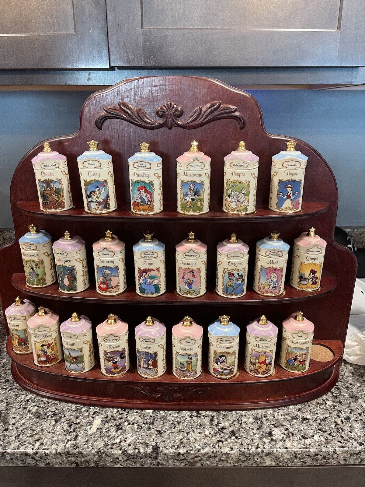 Walt Disney Spice Jar Collection Lenox 1995 All 24 types set wodden Rack