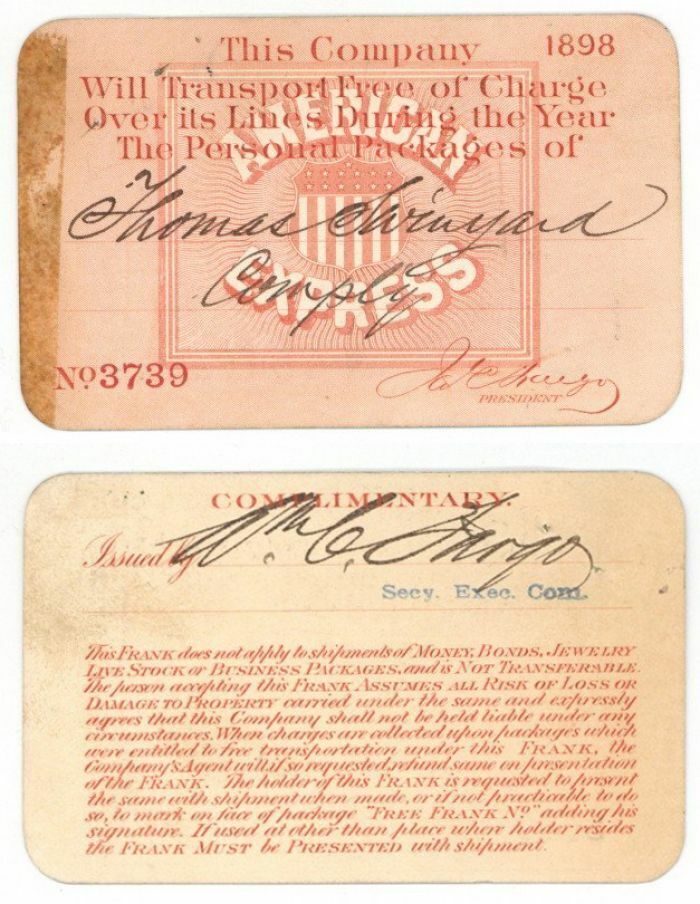 American Express Ticket signed by Wm. C. Fargo - Autographs - Autographs of Famo