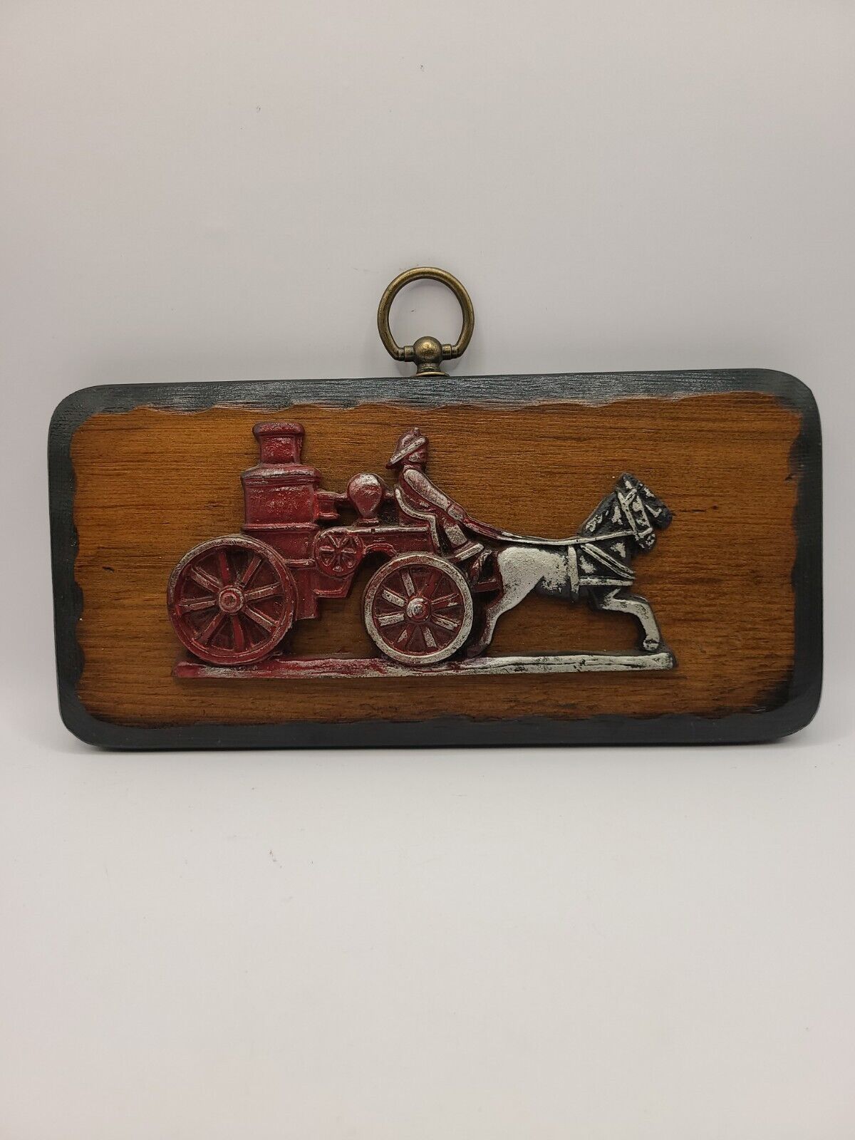 Walter E Lee Vintage Horse Pulled Fire Truck Wall Plaque