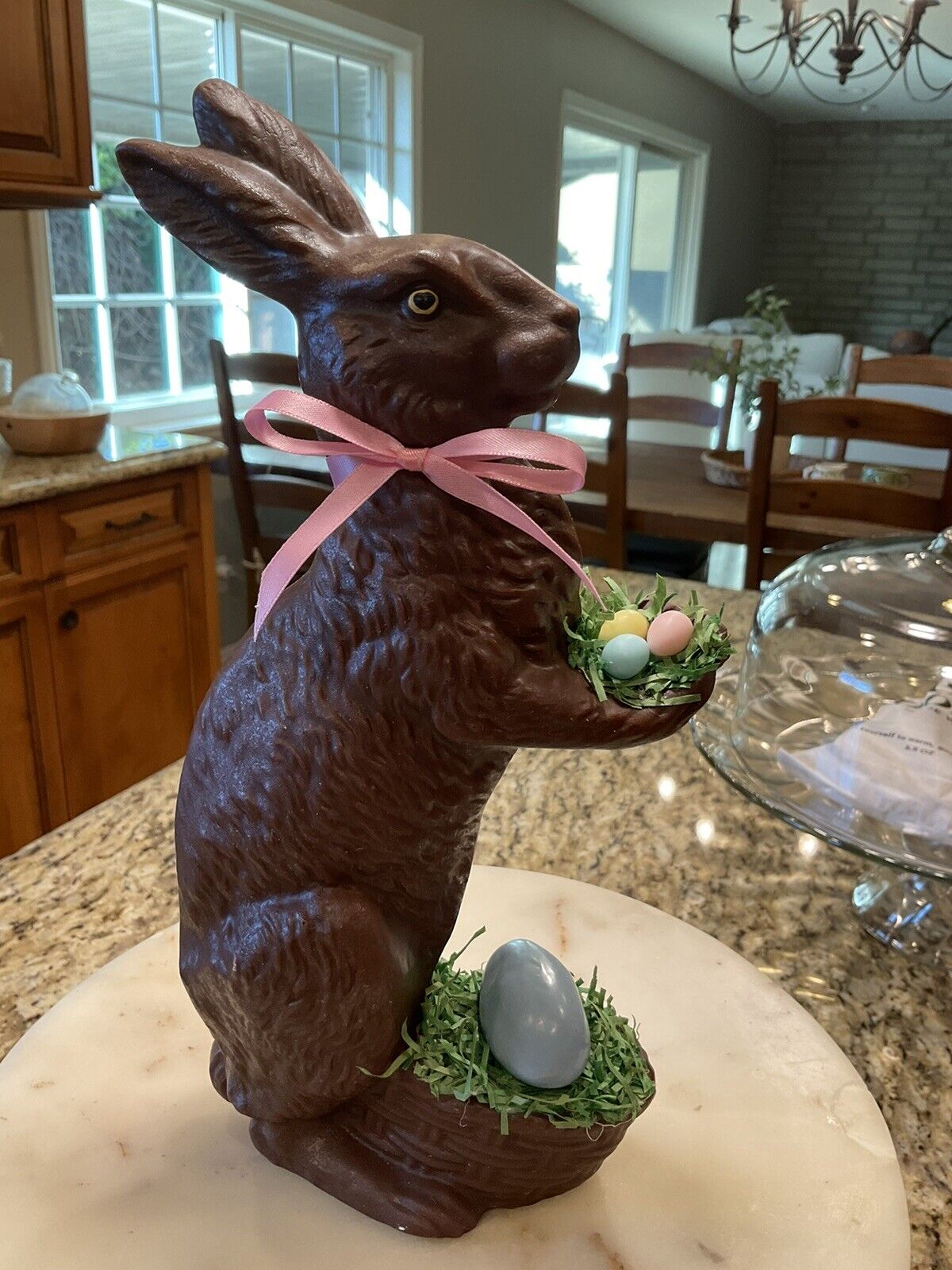 Large Faux Chocolate Easter Bunny Rabbit With Eggs Figurine