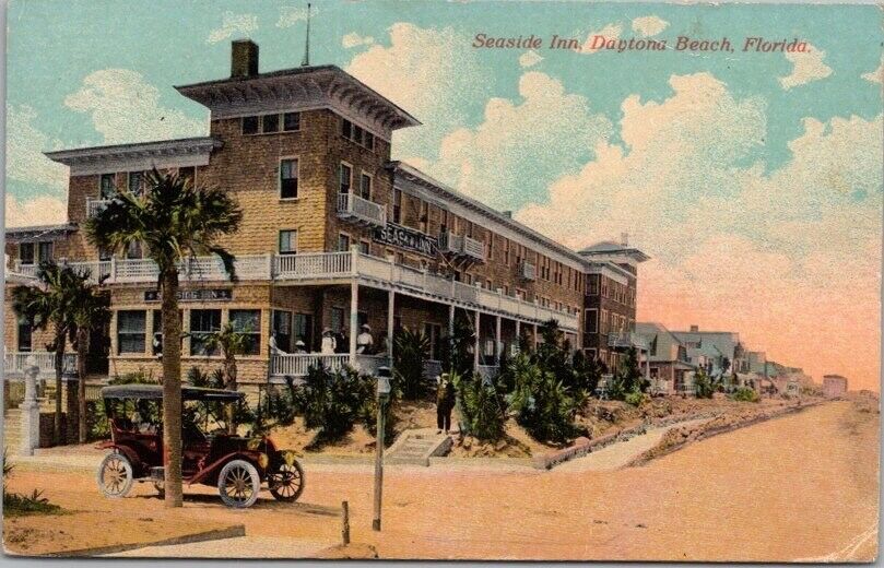 Vintage 1912 DAYTONA BEACH Florida Postcard SEASIDE INN Hotel / Street View