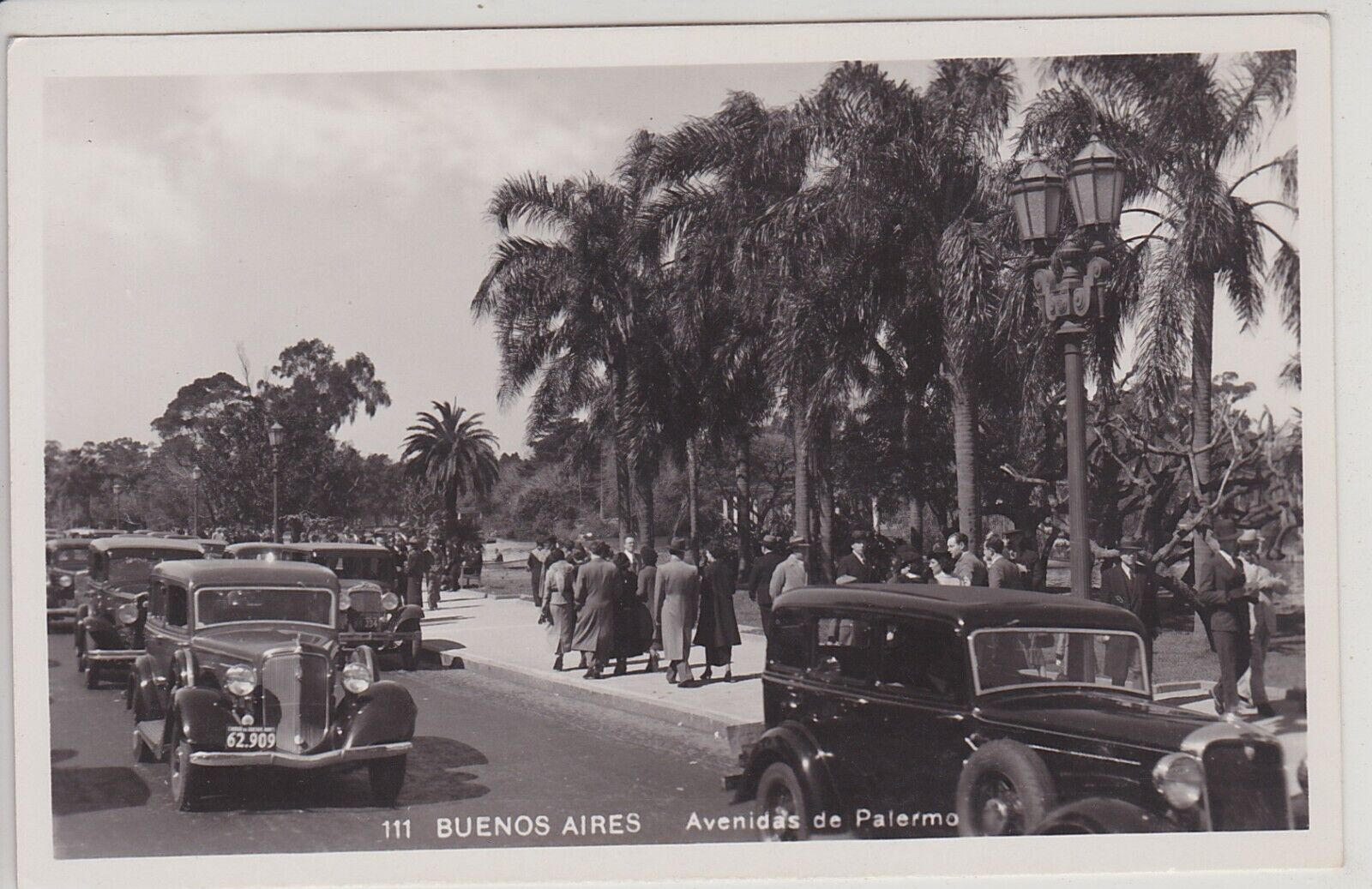 Buenos Aires, Argentina. Avenidas de Palermo. Cars. Vintage Real Photo Postcard.