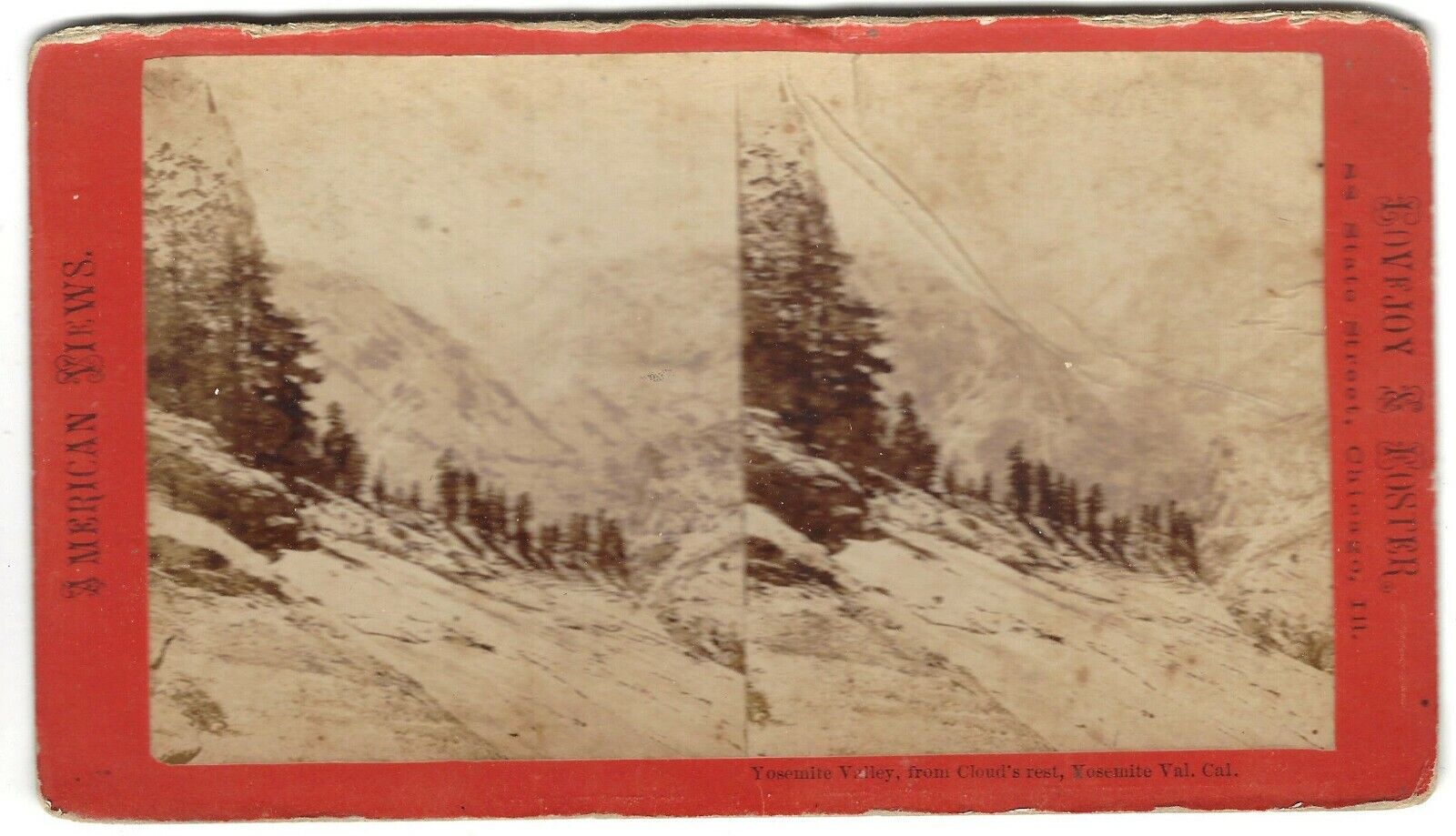 Yosemite Valley From Cloud\'s Rest, California, c 1870\'s Tall style Stereoview