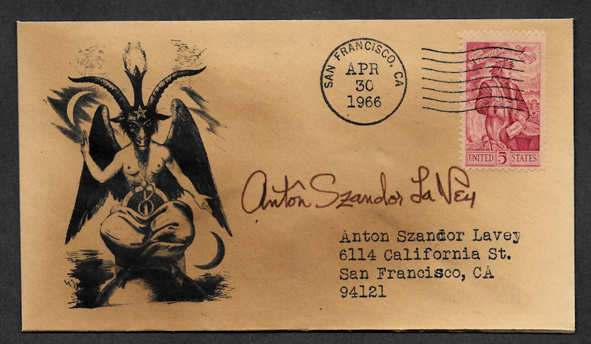 Anton LaVey Church of Satan Autograph Reprint on Collector's Envelope *OP1177