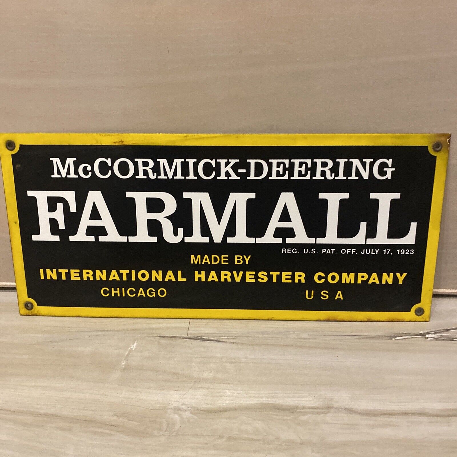 MCCORMICK DEERING FARMALL INTERNATIONAL  HARVESTER CO. PORCELAIN SIGN  18x8”
