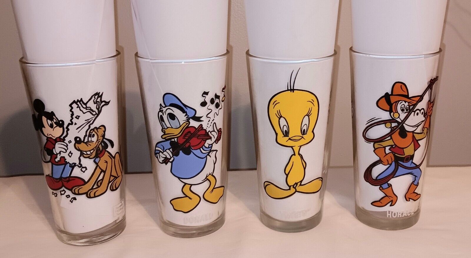 4 PEPSI Collector's Series 1978 MickeyPluto, Donald, Tweety, Horace/Clarabelle